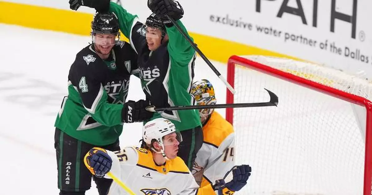 Robertson’s overtime goal caps Stars’ 3-2 comeback over Predators for 8th straight win