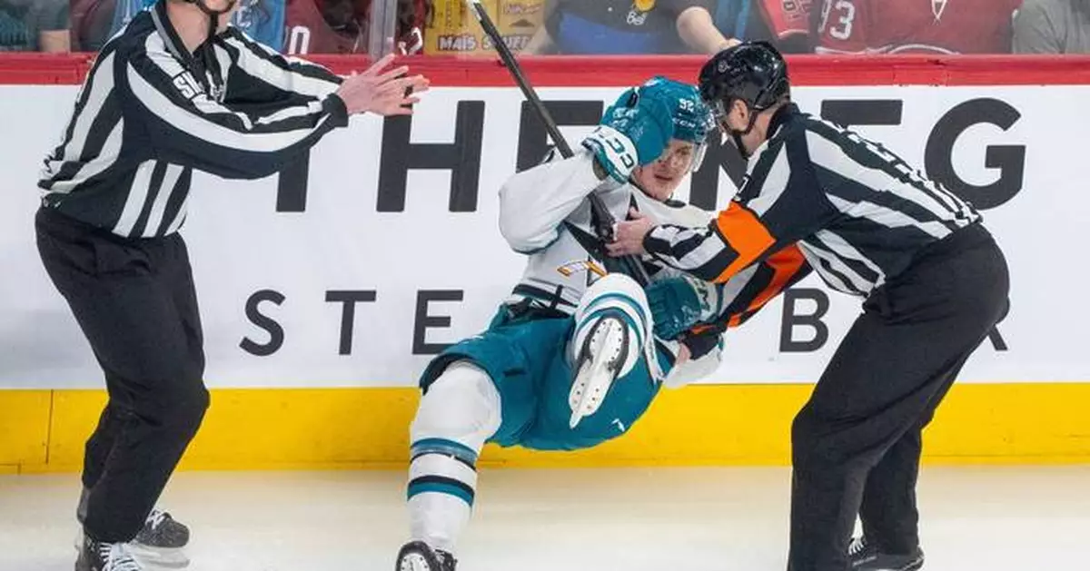 Sharks rookie Chernyshov exits after a big hit less than 30 seconds in against Montreal