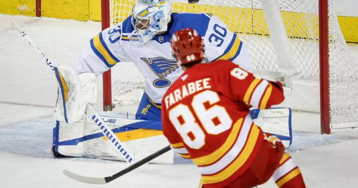 Farabee and Gridin score shootout goals in the Flames' 2-1 victory over the Blues