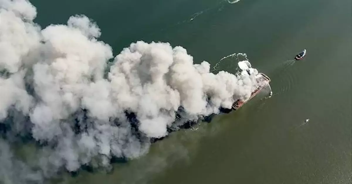 Massive fire breaks out aboard scrap metal barge on Delaware Bay