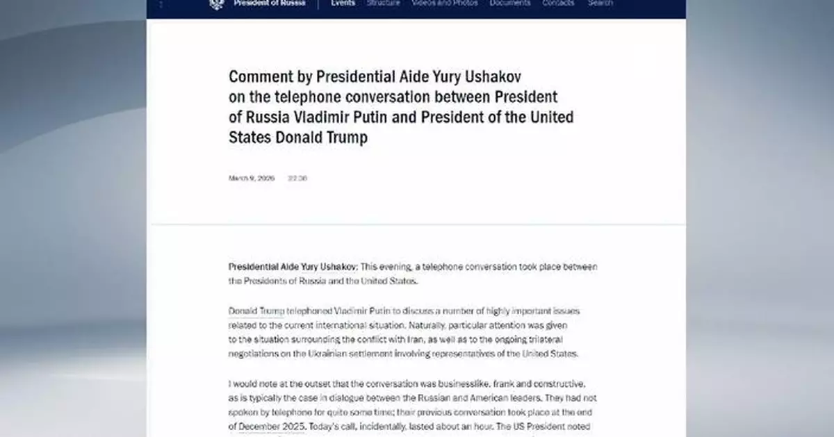 Putin, Trump discuss Iran conflict, Ukraine settlement in phone call