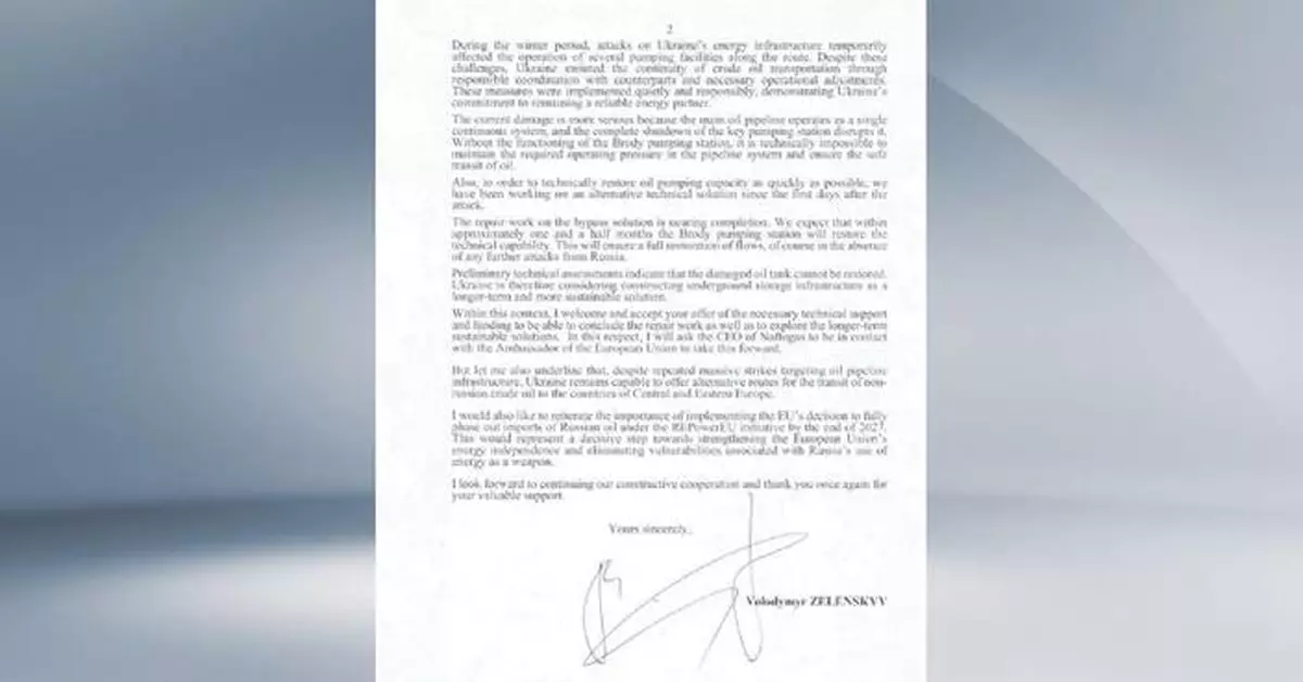 Ukraine pledges to repair Druzhba pipeline with EU support