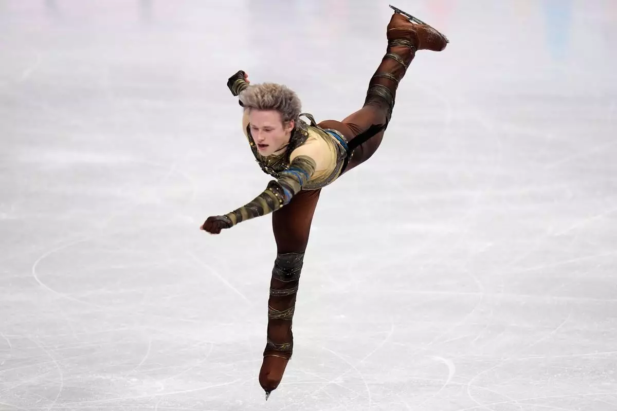 Ilia Malinin from the United States competes during the men's short program at the Figure Skating World Championships in Prague, Czech Republic, Thursday, March 26, 2026. (AP Photo/Petr David Josek)