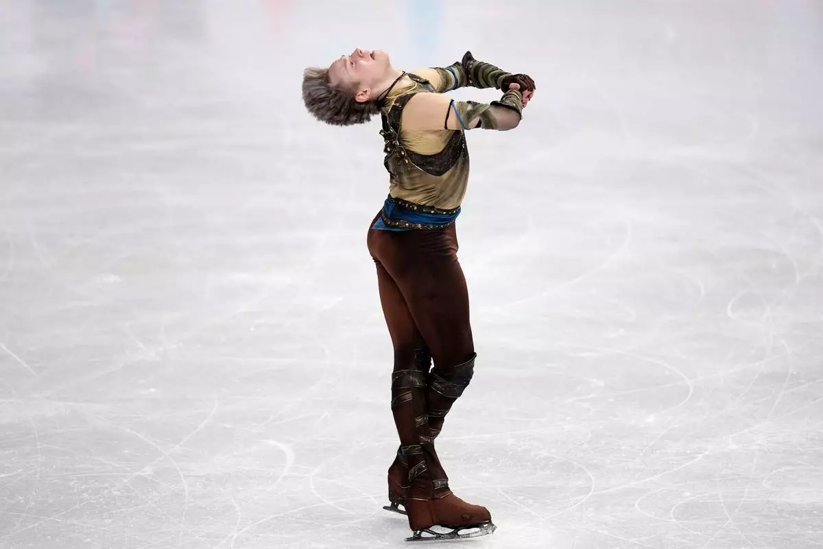 Ilia Malinin from the United States competes during the men's short program at the Figure Skating World Championships in Prague, Czech Republic, Thursday, March 26, 2026. (AP Photo/Petr David Josek)