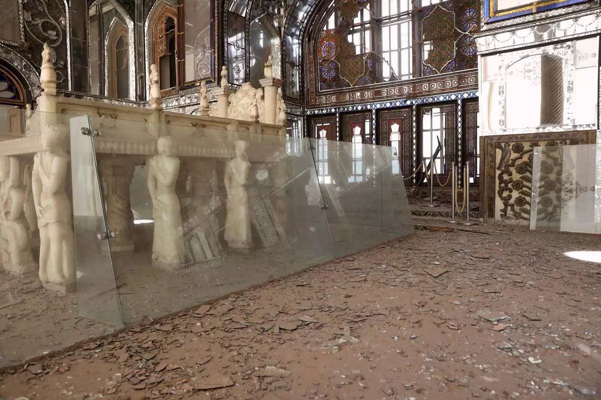 Damage caused by U.S. and Israeli strikes on Iran is seen at the Qajar-era Golestan Palace in Tehran, Iran, March 3, 2026. (ISNA via AP)