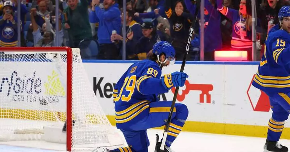 Jack Quinn scores 3 and Buffalo Sabres beat San Jose Sharks 6-3 for 8th straight win