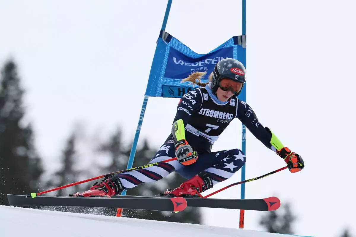 United States' Mikaela Shiffrin competes in an alpine ski, women's giant slalom race, at the Lillehammer World Cup Finals, in Hafjell, Norway, Wednesday, March 25, 2026. (AP Photo/Marco Trovati)