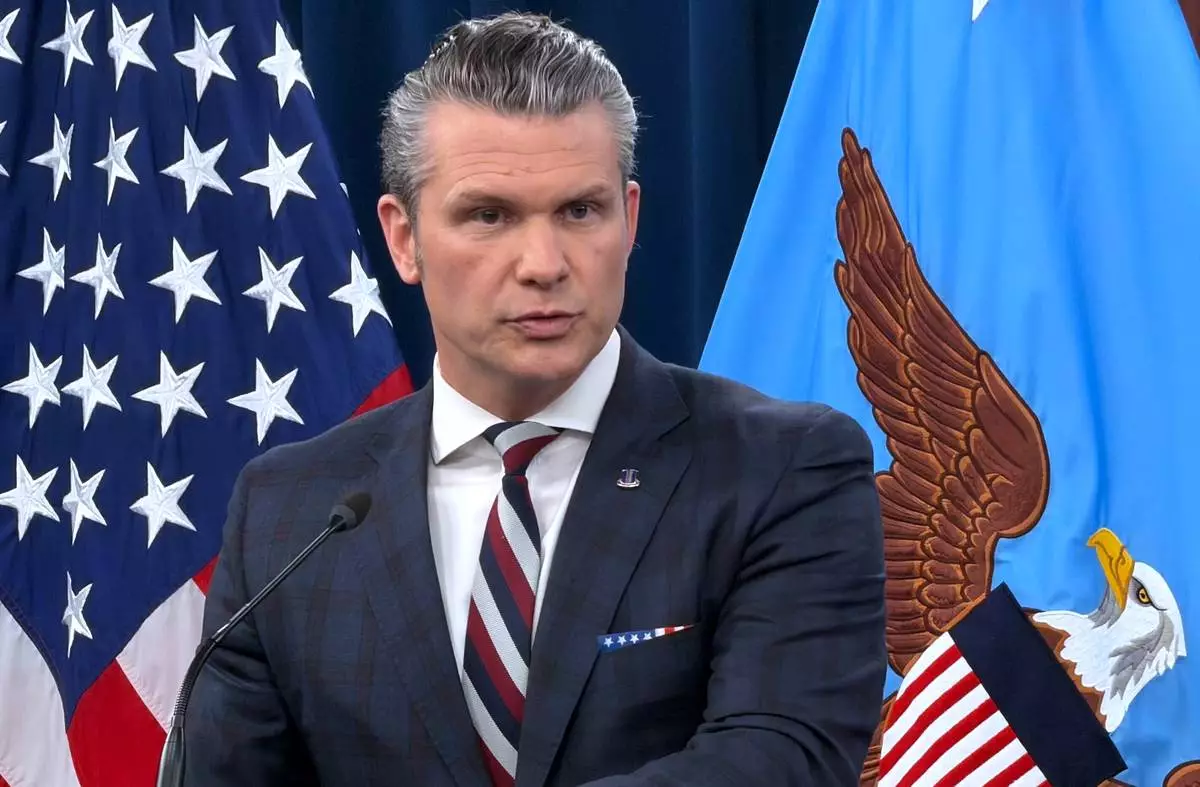 Defense Secretary Pete Hegseth speaks during a press briefing at the Pentagon, Wednesday, March 4, 2026, in Washington. (AP Photo/Konstantin Toropin)
