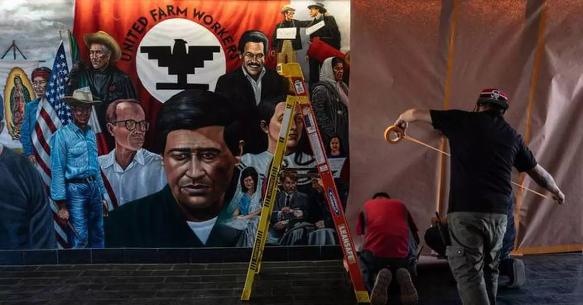 Photos of tributes that honor César Chavez. Some are under review after sex abuse allegations