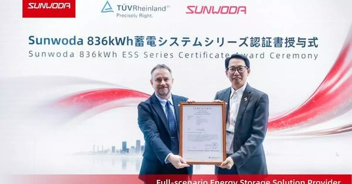 Sunwoda Receives TÜV Rheinland CE-EMC Compliance Certificate for Its 836kWh Liquid-Cooling ESS at SMART ENERGY WEEK 2026