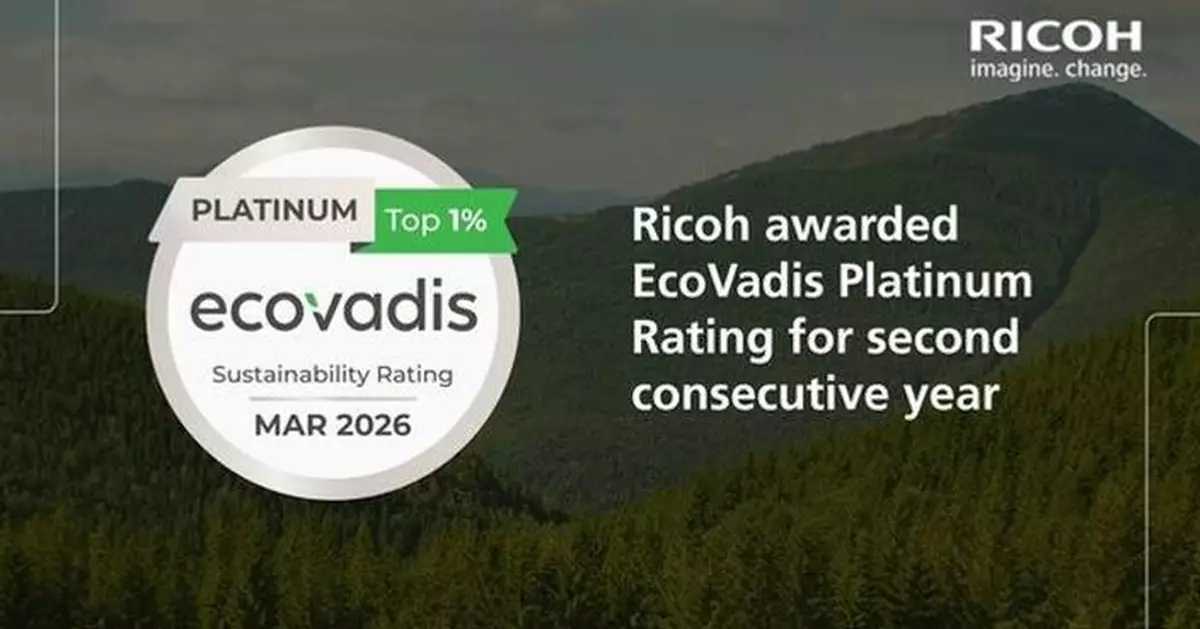Ricoh awarded EcoVadis Platinum Rating for sustainability performance for second consecutive year