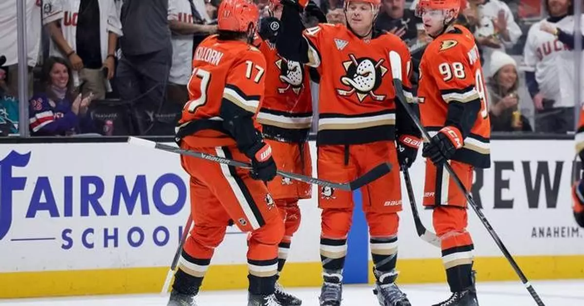 John Carlson's 1st hat trick in a 17-year career sends Ducks past Sharks 6-1, snaps 6-game skid