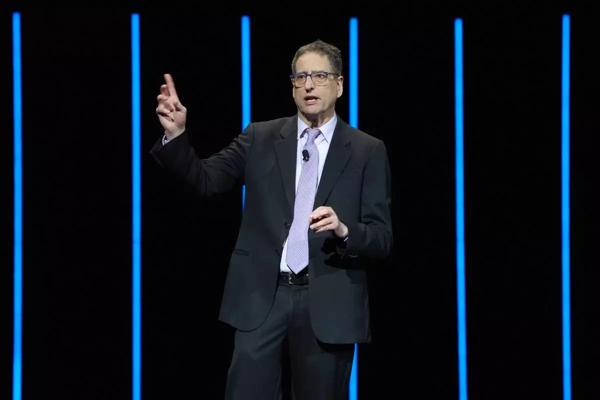 Tom Rothman, chairman and CEO of Sony Pictures Entertainment Motion Picture Group, speaks during opening night and the Sony Pictures Entertainment presentation at CinemaCon on Monday, April 14, 2026, at Caesars Palace in Las Vegas. (AP Photo/Chris Pizzello)