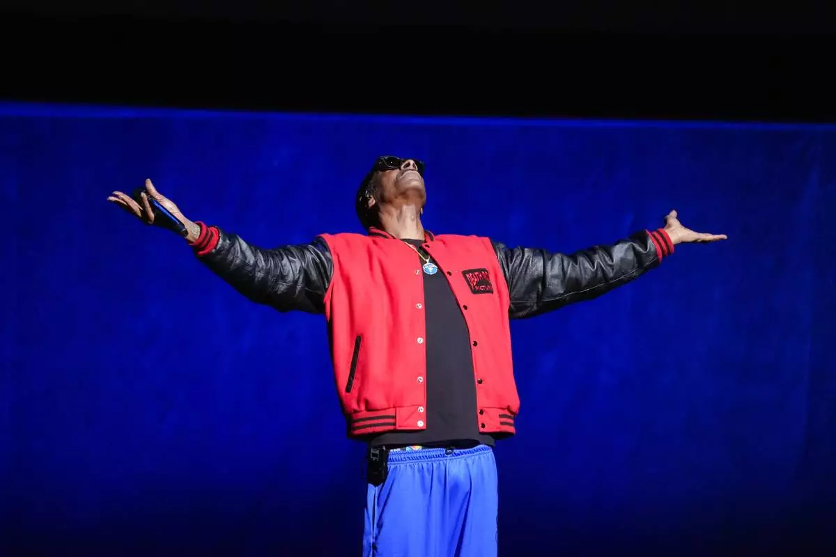 Snoop Dogg speaks during the Universal Pictures and Focus Features presentation at CinemaCon on Wednesday, April 15, 2026, at Caesars Palace in Las Vegas. (AP Photo/Chris Pizzello)