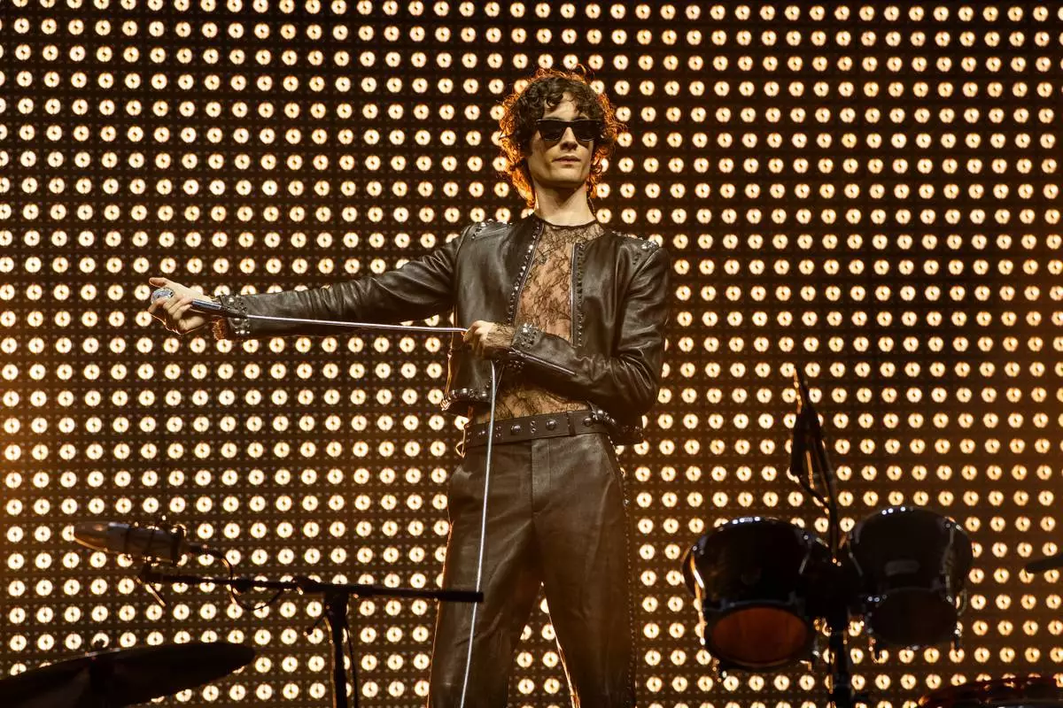 Sombr performs during the first weekend of Coachella Valley Music and Arts Festival on Saturday, April 11, 2026, in Indio, Calif. (Photo by Amy Harris/Invision/AP)