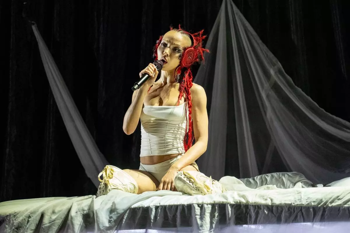 FKA twigs performs during the first weekend of Coachella Valley Music and Arts Festival on Sunday, April 12, 2026, in Indio, Calif. (Photo by Amy Harris/Invision/AP)