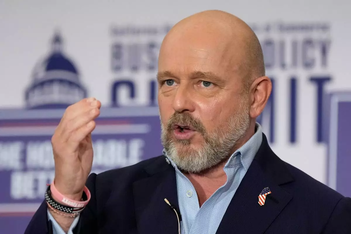 Steve Hilton speaks during a gubernatorial candidate forum in Sacramento, Calif., Tuesday, April 14, 2026. (AP Photo/Godofredo A. Vásquez)