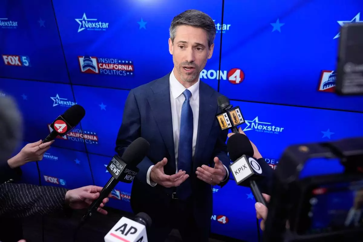 California's gubernatorial candidate Matt Mahan speaks after a debate, Wednesday, April 22, 2026, in San Francisco. (AP Photo/Godofredo A. Vásquez)