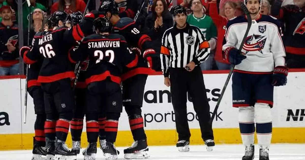 Stankoven scores twice as Hurricanes beat Blue Jackets 5-1, clinch playoff berth
