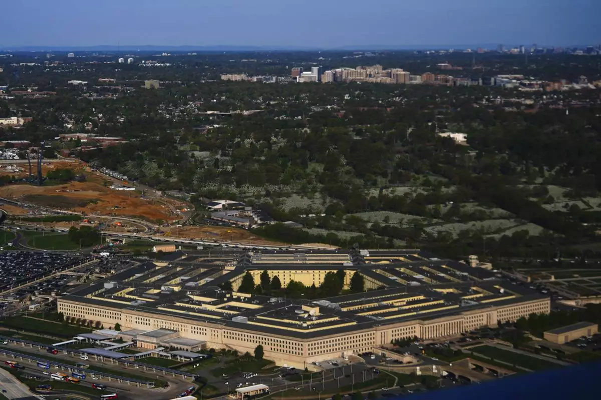 The Pentagon is seen from an airplane, Tuesday, April 7, 2026, in Washington. (AP Photo/Julia Demaree Nikhinson)