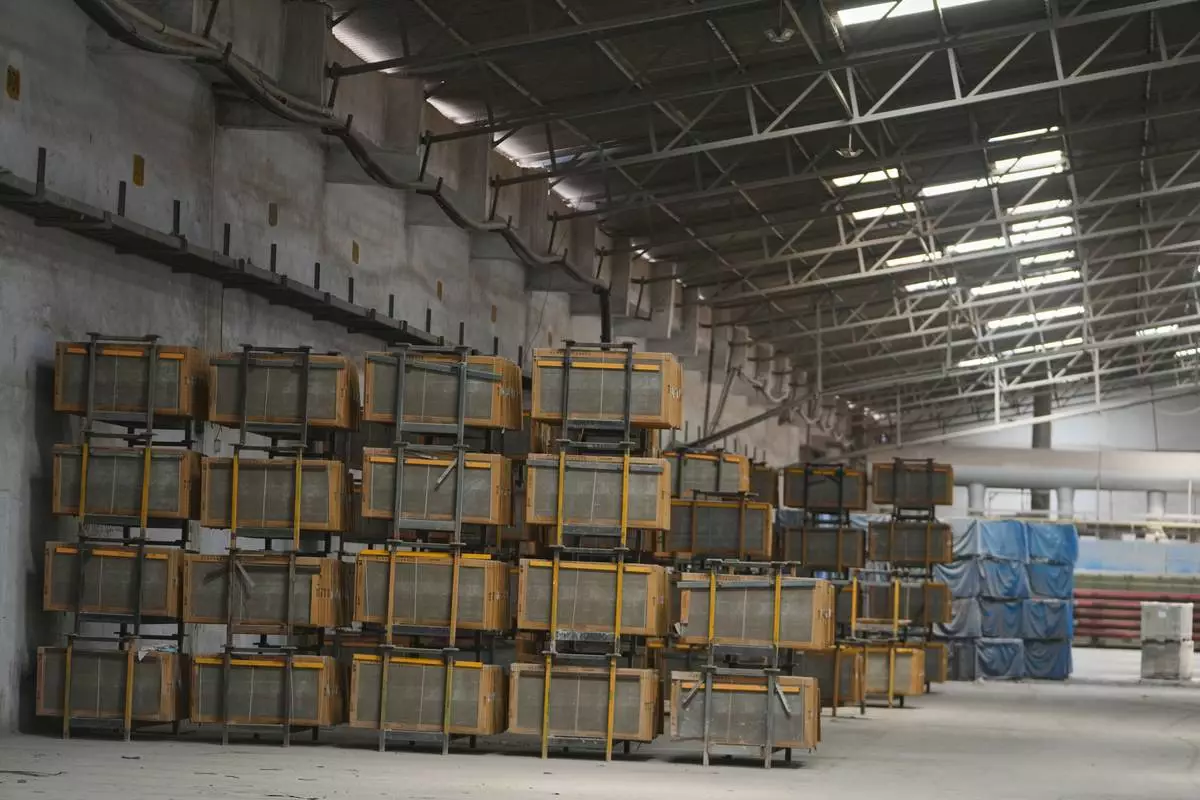A ceramics factory lies deserted upon closure following fuel shortage in Morbi in the Indian state of Gujarat, Wednesday, April 8, 2026. (AP Photo/Ajit Solanki)