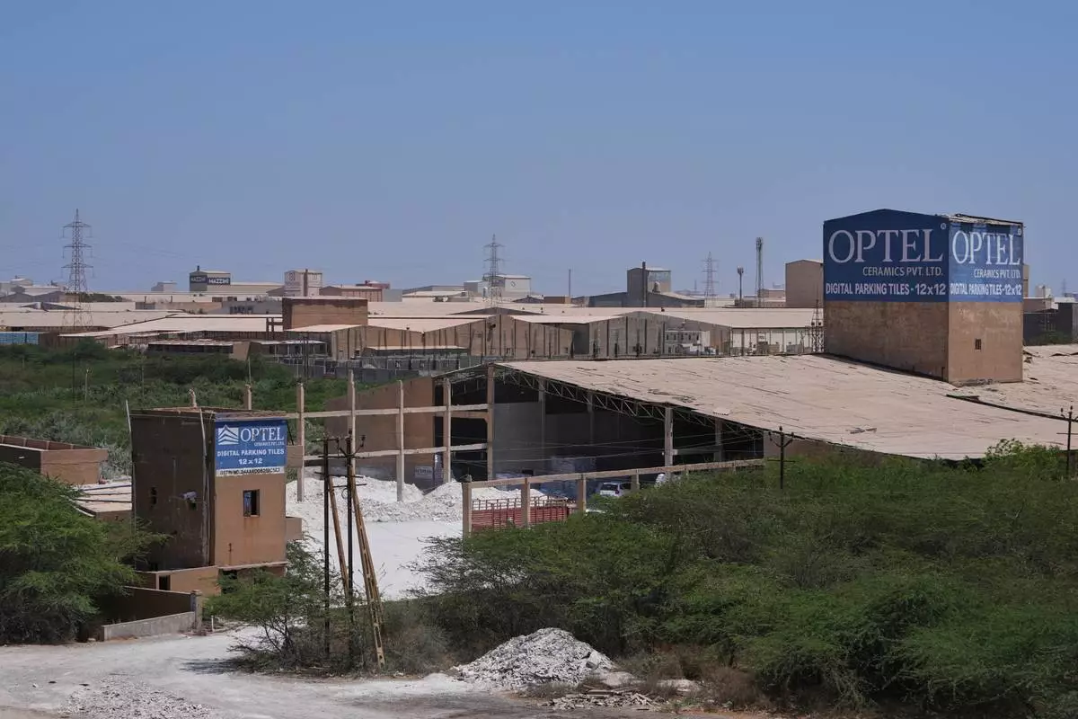 A closed ceramics factory is seen following fuel shortage caused by the ongoing war in Iran, in Morbi, in the Indian state of Gujarat, Wednesday, April 8, 2026. (AP Photo/Ajit Solanki)