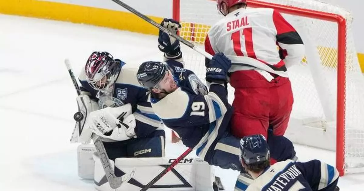 Carolina reaches 100-point mark and stays atop East with 5-2 victory over Blue Jackets