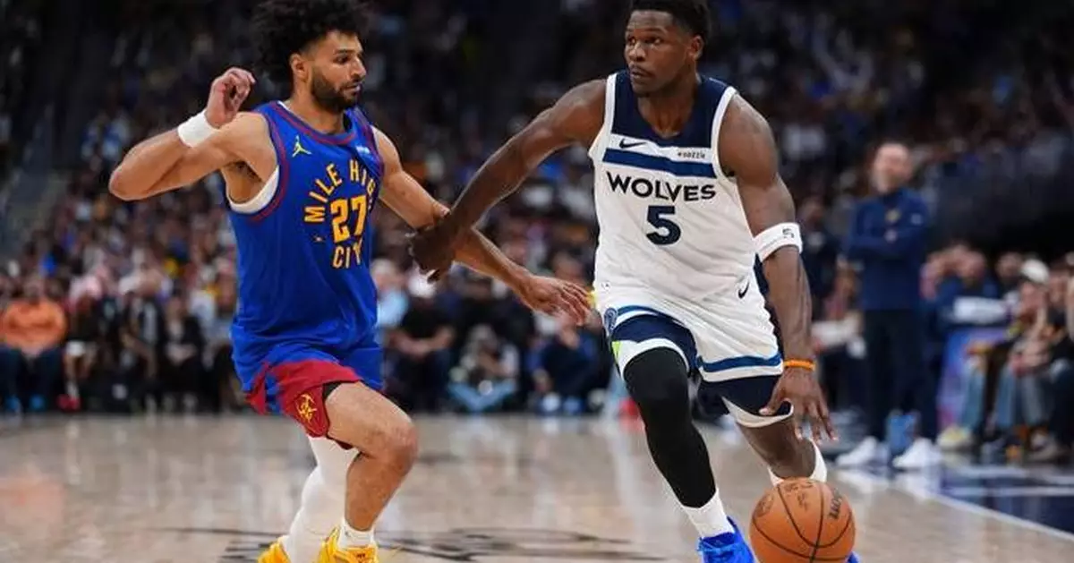 Edwards and Randle rally Timberwolves past Nuggets 119-114 to even series at 1 apiece