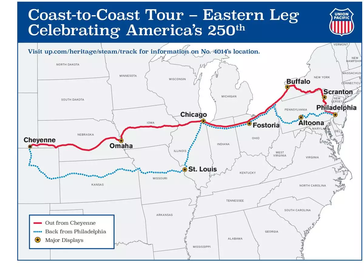 Coast-to-coast tour map - color version