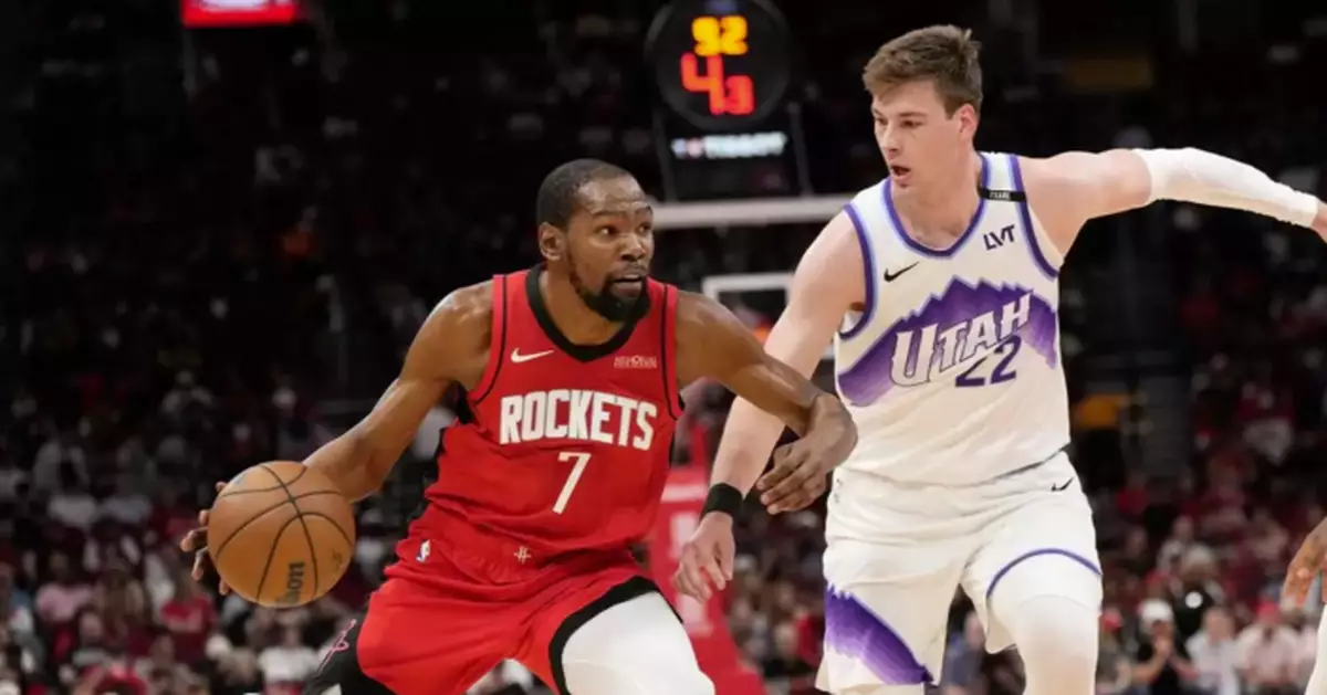 Rockets win their 5th straight, beating the Jazz 140-106 behind 25 points from Kevin Durant