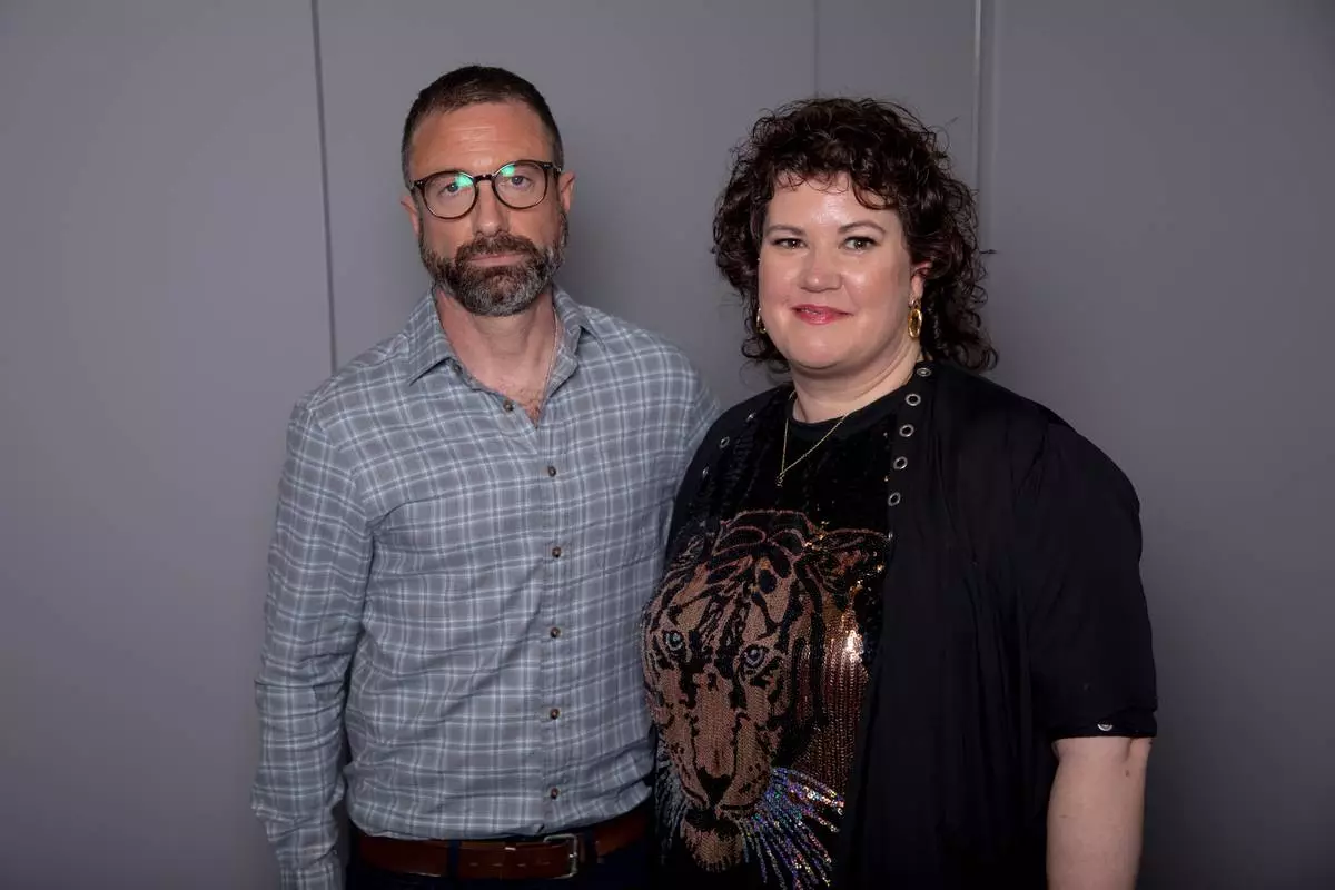 Jacob Tierney, left, and Rachel Reid pose for a portrait in New York on Saturday, April 18, 2026. (Photo by Andy Kropa/Invision/AP)