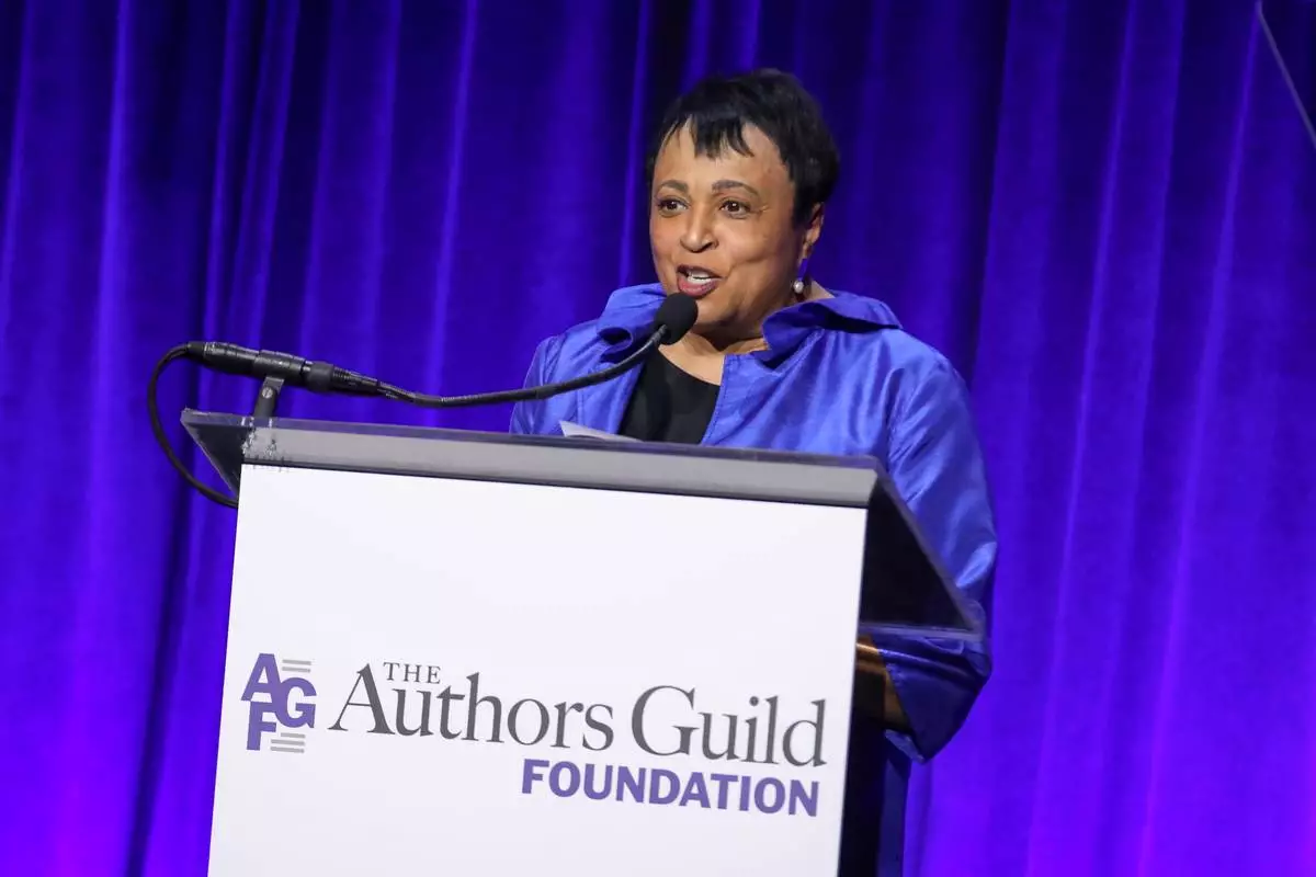 Dr. Carla Hayden speaks at the Authors Guild Foundation Gala at Cipriani Wall Street on Monday, April 20, 2026, in New York. (Photo by Andy Kropa/Invision/AP)