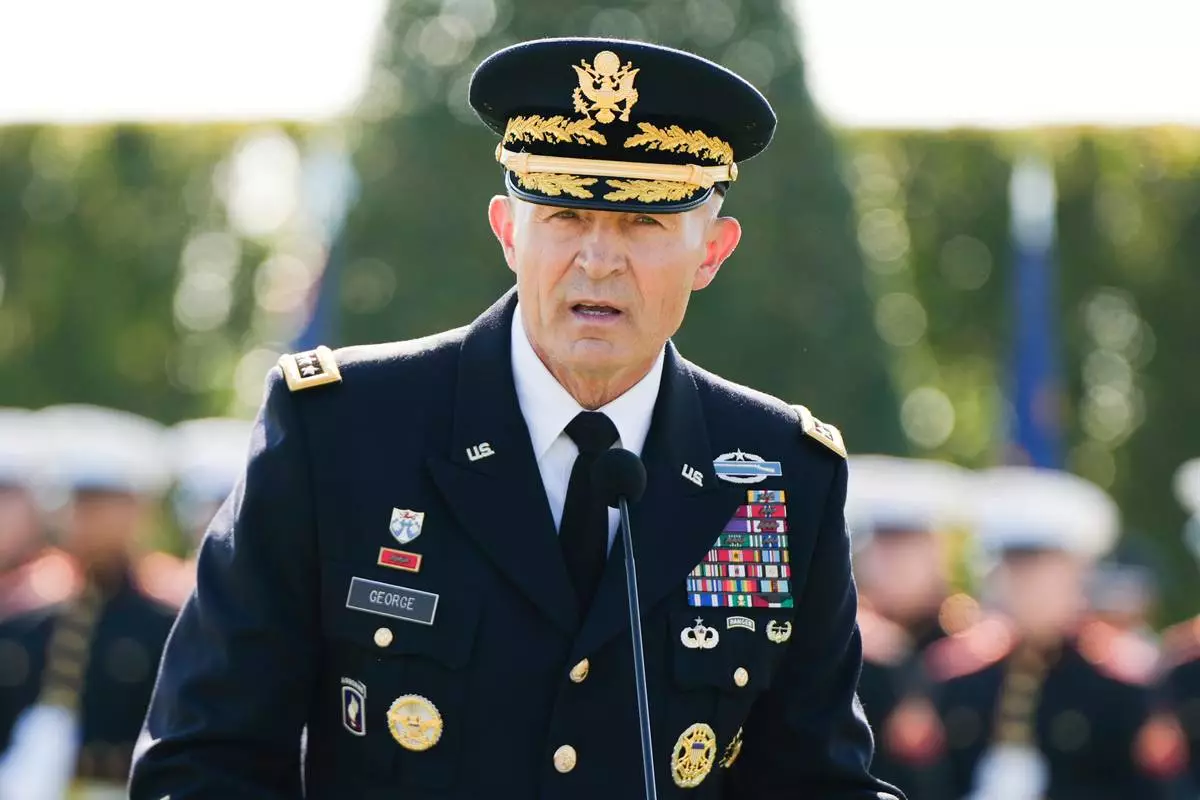 FILE - Army Chief of Staff Gen. Randy George speaks during the POW/MIA National Recognition Day Ceremony at the Pentagon, Sept. 19, 2025, in Washington. (AP Photo/Julia Demaree Nikhinson, file)
