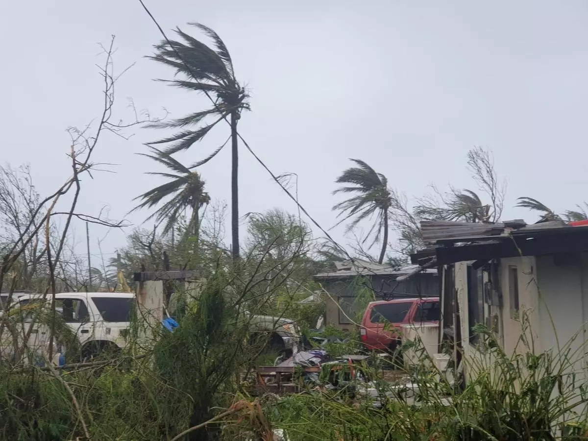 Debris covers the ground in Saipan on Wednesday, April 15, 2026, as a super typhoon with ferocious winds and relentless rains, shredded tin roofs and forced residents to take cover from flying tree limbs. (Office of the Mayor, municipality of Saipan via AP)