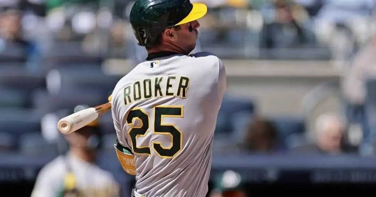 Athletics slugger Brent Rooker placed on IL with oblique strain, ending his 214-game streak