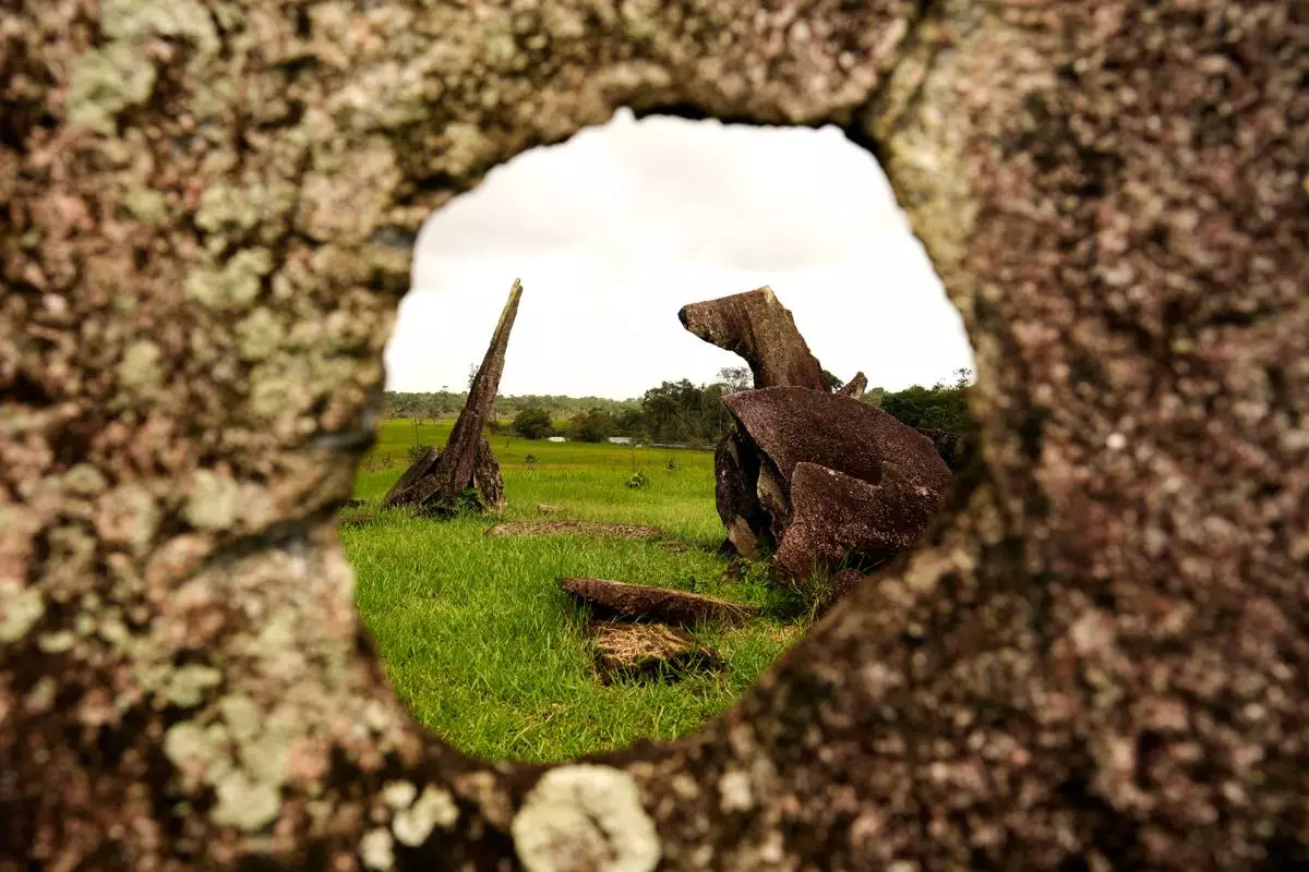 The Archaeological Park of the Solstice, which some call the "Stonehenge of the Amazon" is visible in Calcoene, Amapa state, Brazil, Friday, March 13, 2026. (AP Photo/Eraldo Peres)