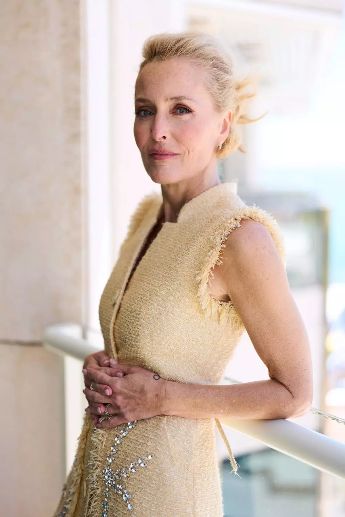 Gillian Anderson poses for portrait photographs for the film 'Teenage Sex and Death at Camp Miasma' during the 79th international film festival, Cannes, southern France, Tuesday, May 12, 2026. (Photo by Scott A Garfitt/Invision/AP)