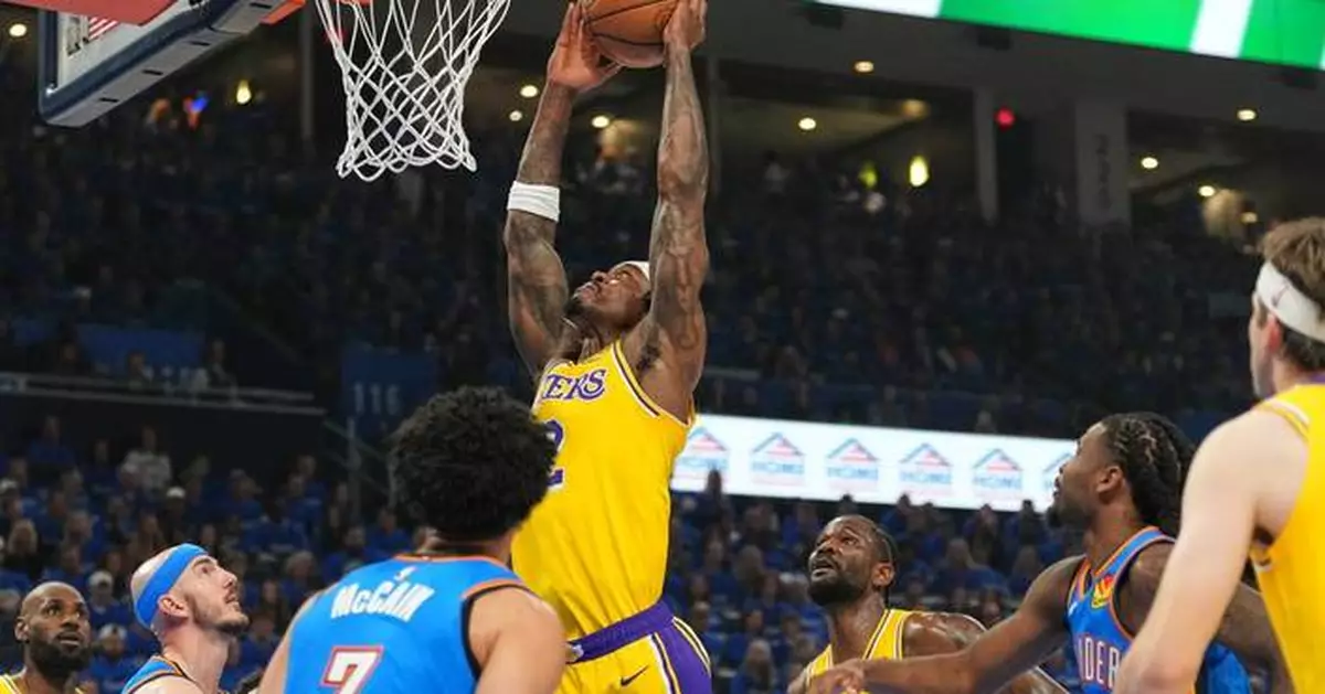 Lakers forward Jarred Vanderbilt injures right pinkie while trying to block Thunder's Chet Holmgren