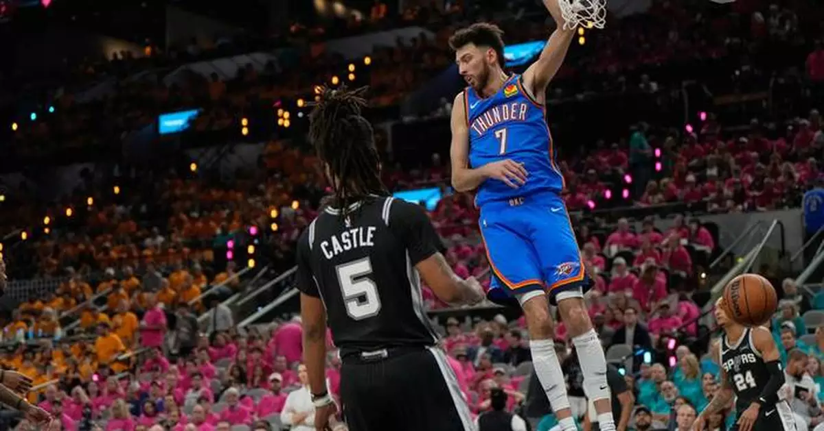 Gilgeous-Alexander, bench propel Thunder past Spurs 123-108 after historic slow start for 2-1 lead