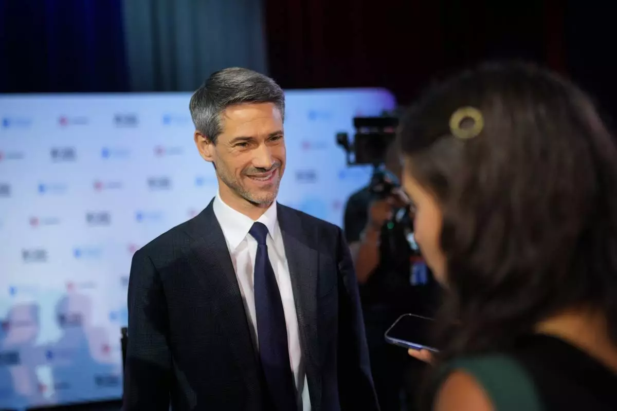 Matt Mahan speaks with members of the media following a California gubernatorial debate hosted by CBS LA at Pomona College in Claremont, Calif., Tuesday, April 28, 2026. (AP Photo/Jae C. Hong)