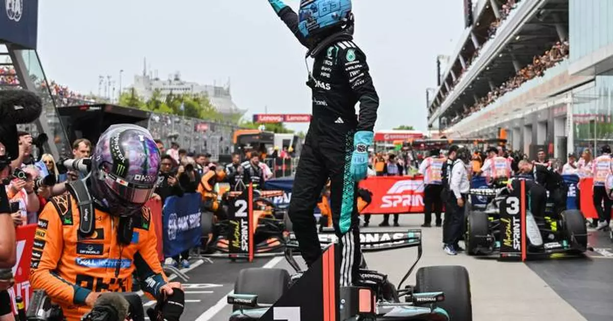 Russell clashes with Mercedes teammate Antonelli in 
Canadian GP sprint win