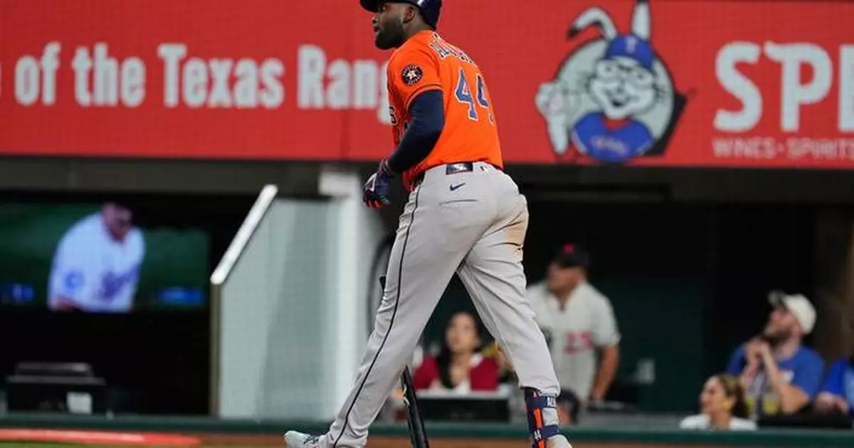 Yordan Alvarez homers twice for 2nd consecutive game to help Astros beat Rangers 4-3
