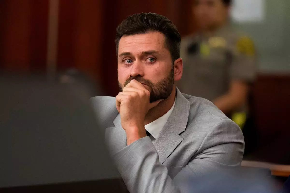 Dakota Mortensen appears in Third District Court for a hearing regarding protective orders in Salt Lake City on Thursday, April 30, 2026. (Bethany Baker/The Salt Lake Tribune via AP, Pool)