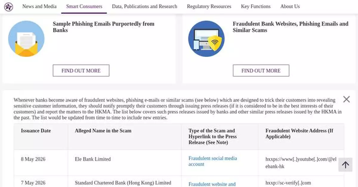 HKMA Warns Public About Rising Internet Banking Scams and Fraudulent Websites