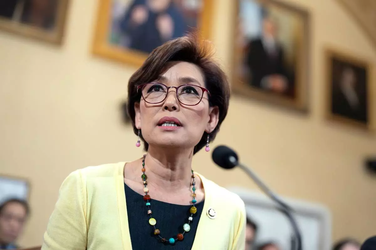 FILE - Rep. Young Kim, R-Calif., speaks at the Capitol in Washington, April 15, 2024. (AP Photo/J. Scott Applewhite, File)