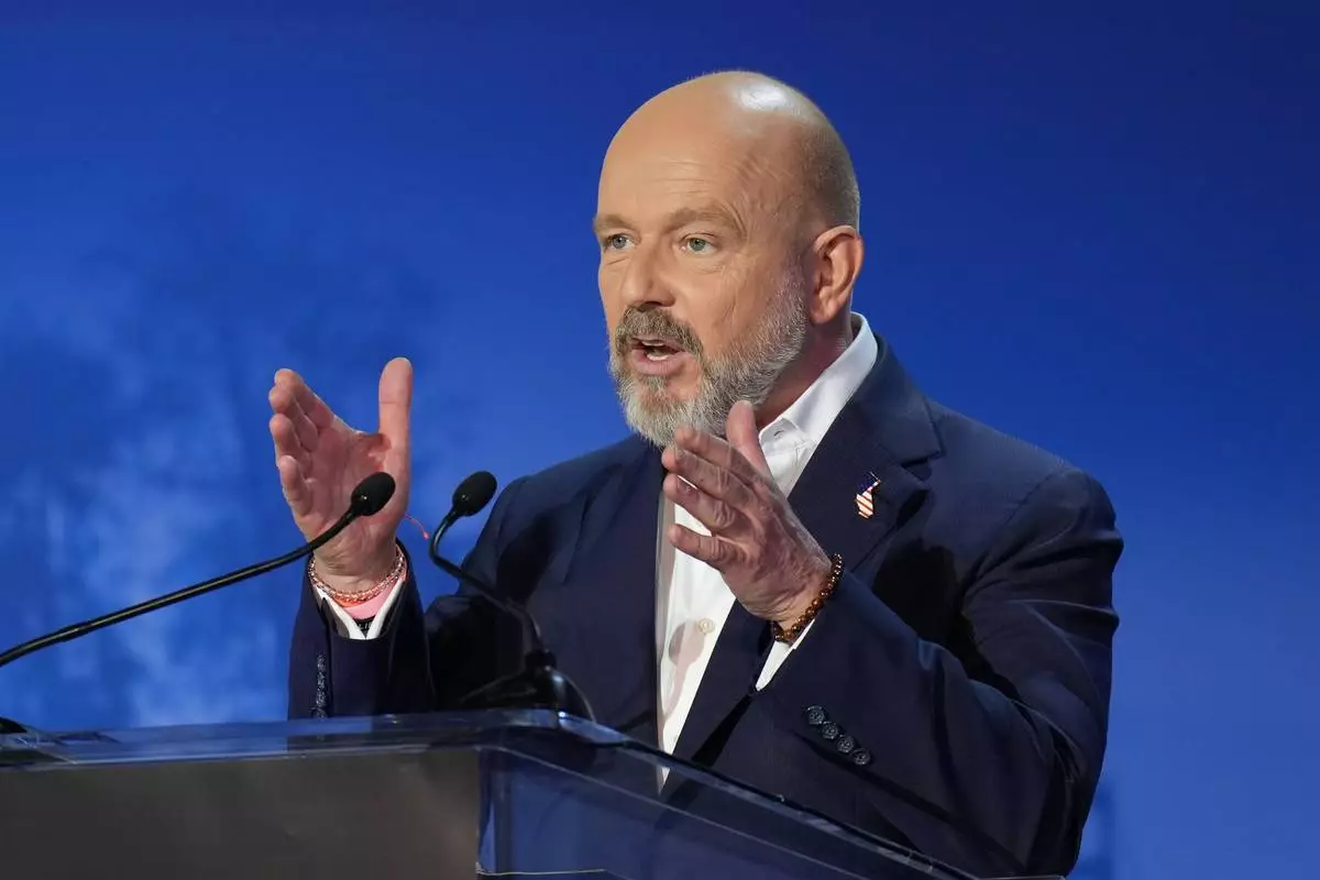 Steve Hilton speaks during a gubernatorial debate hosted by CBS LA at Pomona College in Claremont, Calif., Tuesday, April 28, 2026. (AP Photo/Jae C. Hong)