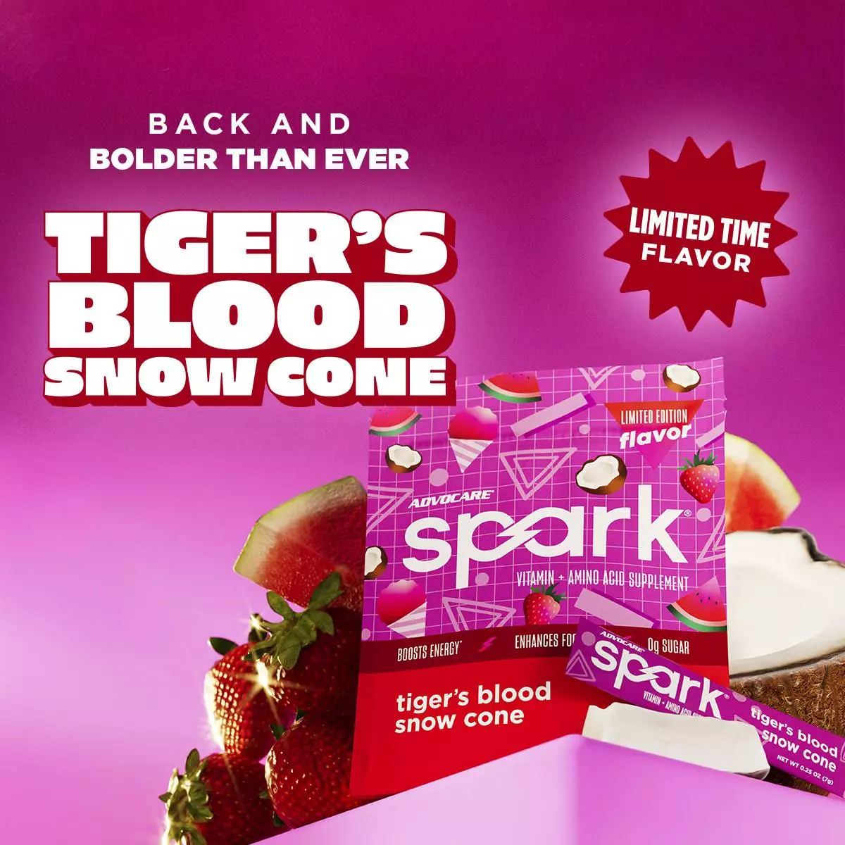 Summer just got a bold comeback. Spark® Tiger’s Blood is back for a limited time.