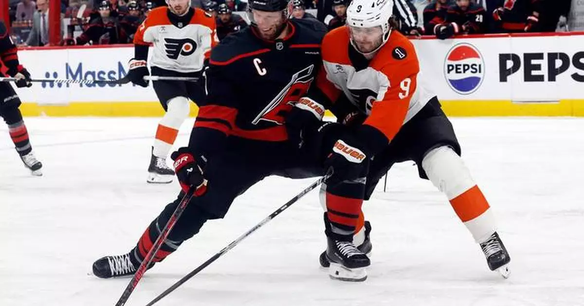 Hall's OT score helps Hurricanes top Flyers 3-2 to take 2-0 lead in 2nd-round series of NHL playoffs
