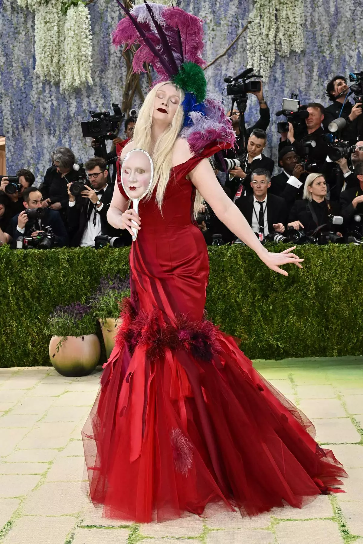 Gwendoline Christie arrives at The Metropolitan Museum of Art's Costume Institute benefit gala celebrating the opening of the "Costume Art" exhibition on Monday, May 4, 2026, in New York. (Photo by Evan Agostini/Invision/AP)