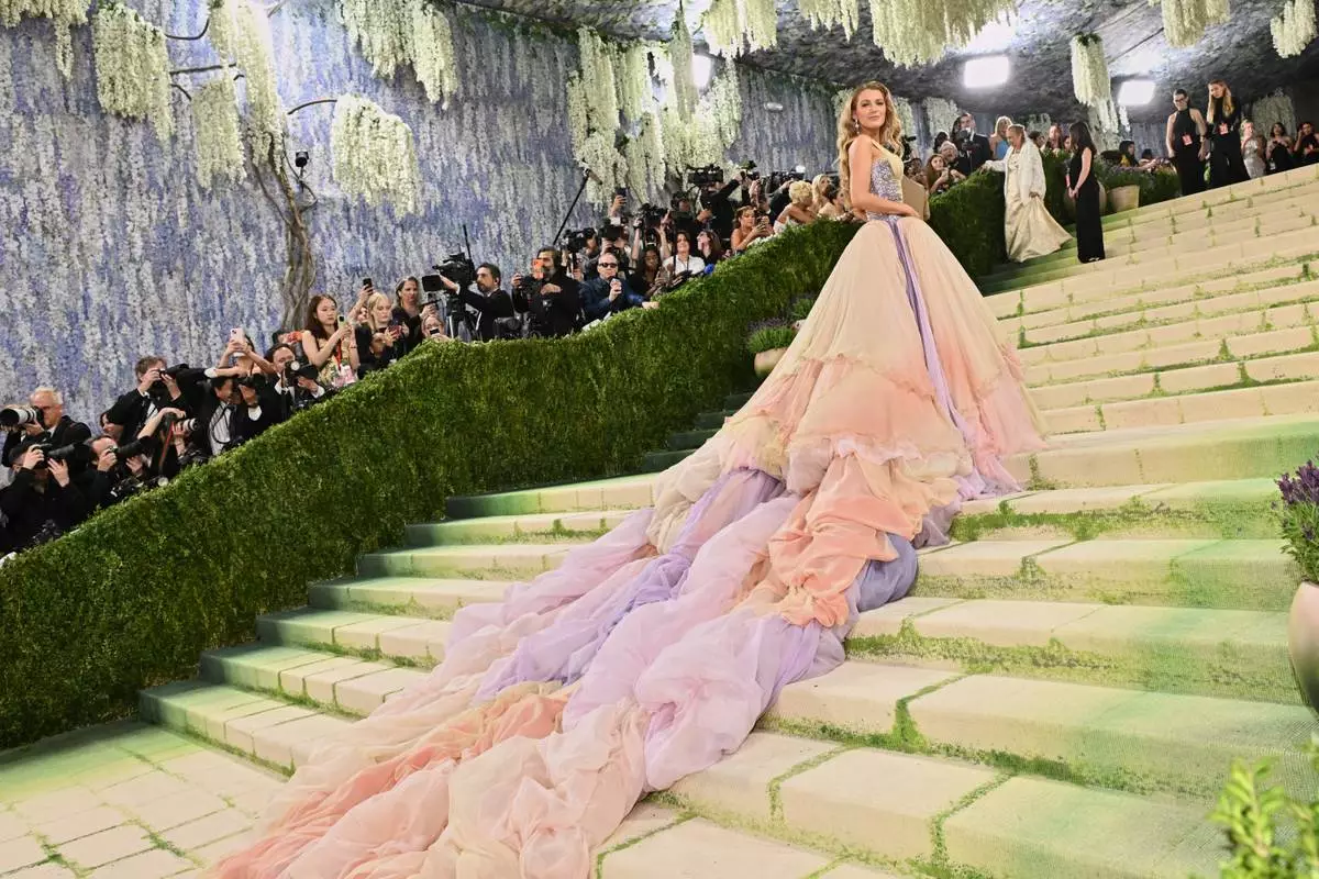 Blake Lively arrives at The Metropolitan Museum of Art's Costume Institute benefit gala celebrating the opening of the "Costume Art" exhibition on Monday, May 4, 2026, in New York. (Photo by Evan Agostini/Invision/AP)